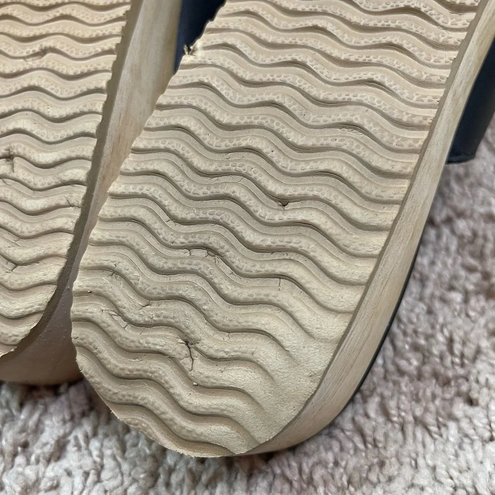 Eileen Fisher Size 11 Novel Black Leather Platform Wooden Clog Slide Sandals - Picture 14 of 16